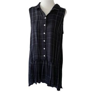 Alembika Plaid Print Button Down Tunic Blouse